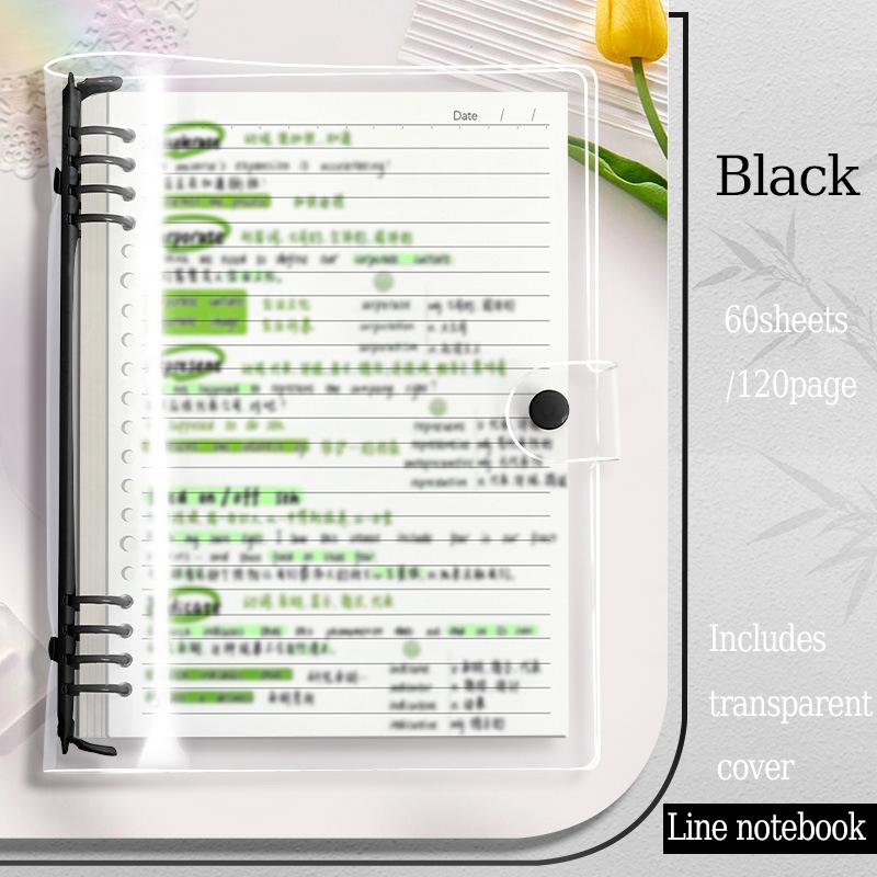 Прозрачный А5 ПВХ блокнот с отстегивающейся обложкой, на кольцах, со сменными листами, эстетичный, для школы, офиса, планер, дневник Black line notebook