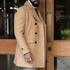 Men Winter Trench Coat Fall Turn-down Collar Double-braested Solid Color Thick Long Sleeve Daily Life Cardigan Pockets Notch British Style Mid Length