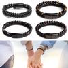 Double 21cm Men Layered Volcanic Stone Beaded Bracelet Alloy Clasp Leather