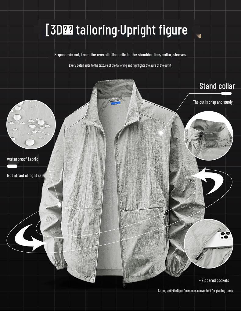 Chaqueta Cortavientos de Verano para Hombre con Protección Solar - Corte Casual Holgado, Cuello Alto, Talla Grande.
