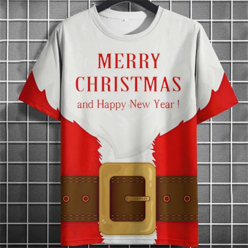 Fashion Christmas Men's T-Shirts Casual Loose Short Sleeve Tops New Year Gift X'mas Clothing Hip Hop Streetwear