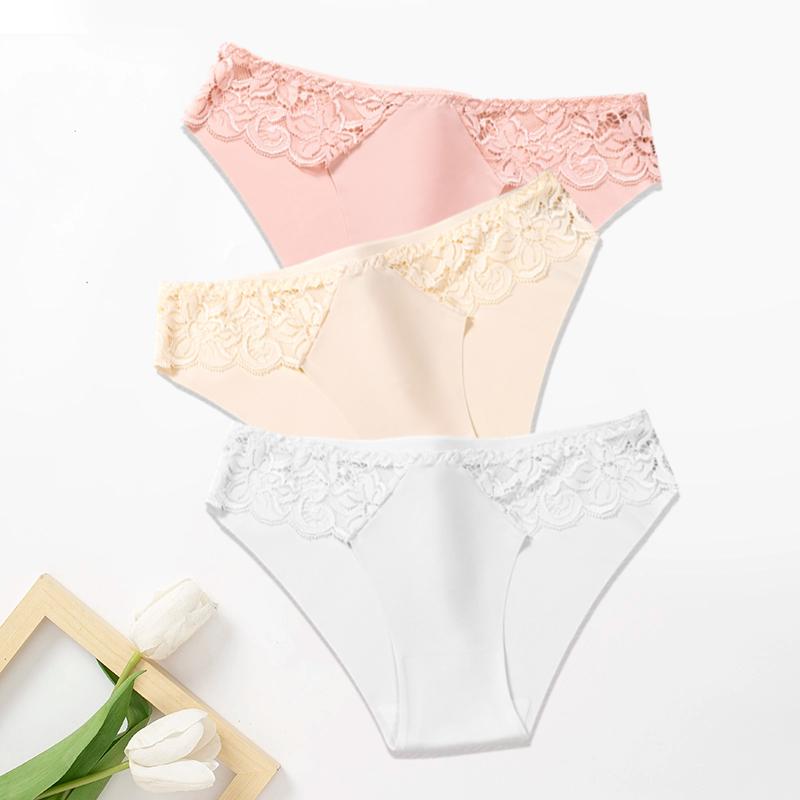 3Pcs/Set Lace Woman Panties Silk New Female Underwear for Woman Seamless Solid Lingerie Panties 3Pcs Free Shipping