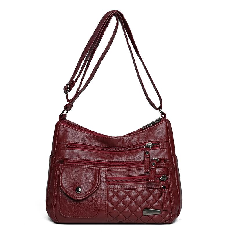 תיק כתף רב שכבתי לנשים תיק קרוסבודי עור רך עם קיבולת גדולה תיק אמא