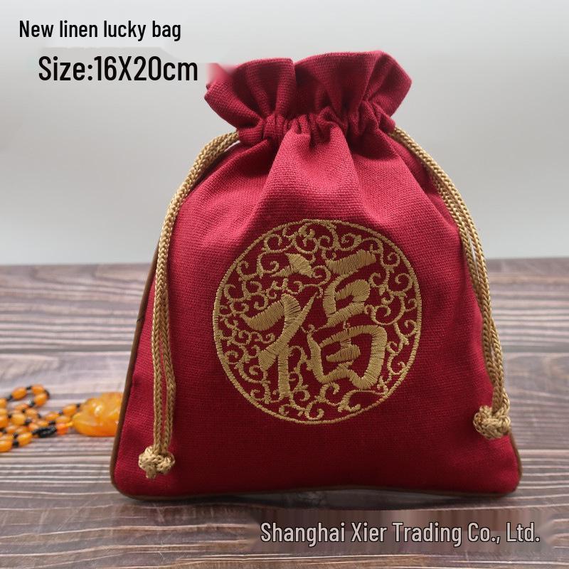 "Extra Large Embroidered Linen Drawstring Bag for Storage and Gifting"