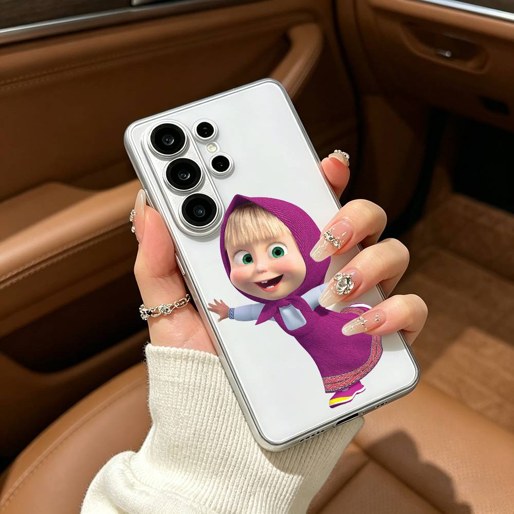 CUTE GIRL Masha and the Bear Phone Case For Samsung S25,S24,S21,S22,S23,S30,Ultra,S20,Plus,Fe,Lite Transparent Cover