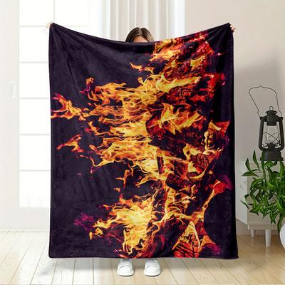 Yellow and Orange Flames Engulfing Burning Wood Against a Dark Background. for All Seasons Blanket Lunch Break Throw Gift