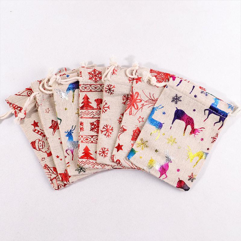 5Pcs Christmas Drawstring Gift Bag Candy Jewelry Packaging Bags for Xmas Decoration Christmas Bags