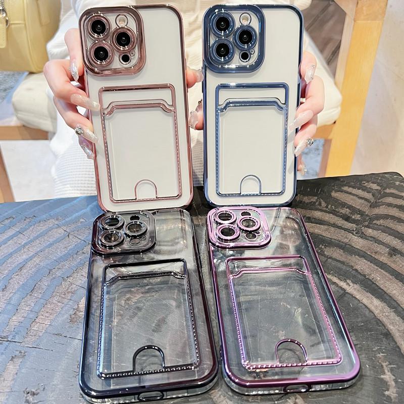 Electroplated Card Holder iPhone Case for iPhone 17, Compatible with Apple 15/16e, Transparent, Simple Design for 14/13/12, Fits Models 11/78.