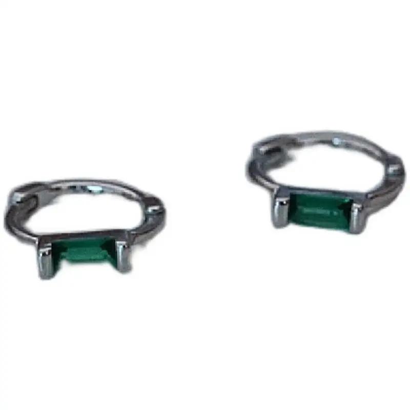 Sell Trendy 925 Silver Squre Green Hoop Earrings for Women Real Silver Ear Studs Initial Earrings