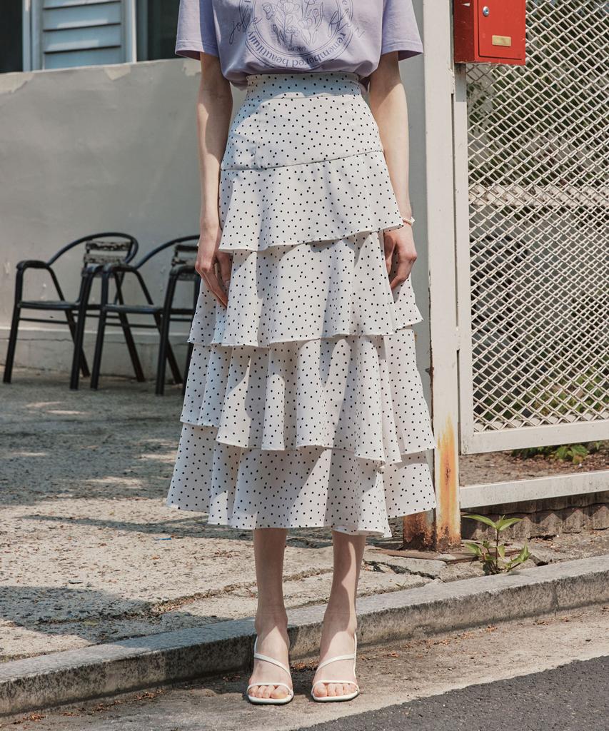 Zero Street [2 Colors] Dot Tiered Flare Skirt