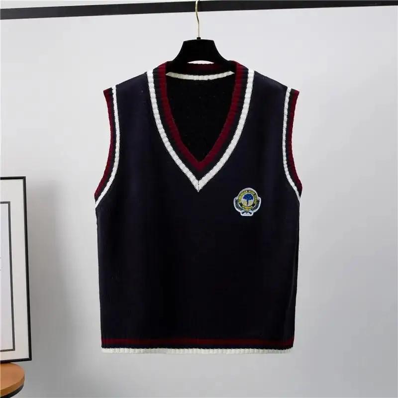 New  Japanese Preppy Pullover JK Sweater Loose Casual Long Sleeves Student Long-sleeved Knit V-neck Pullover School Uniform
