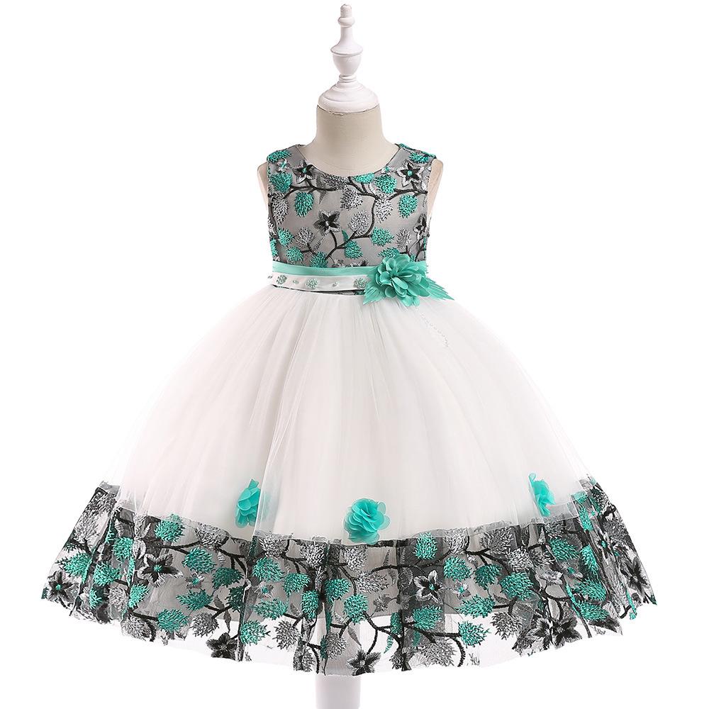 Summer Kids Girl Dress Embroidery Flower Girls Dresses Children Princess Prom