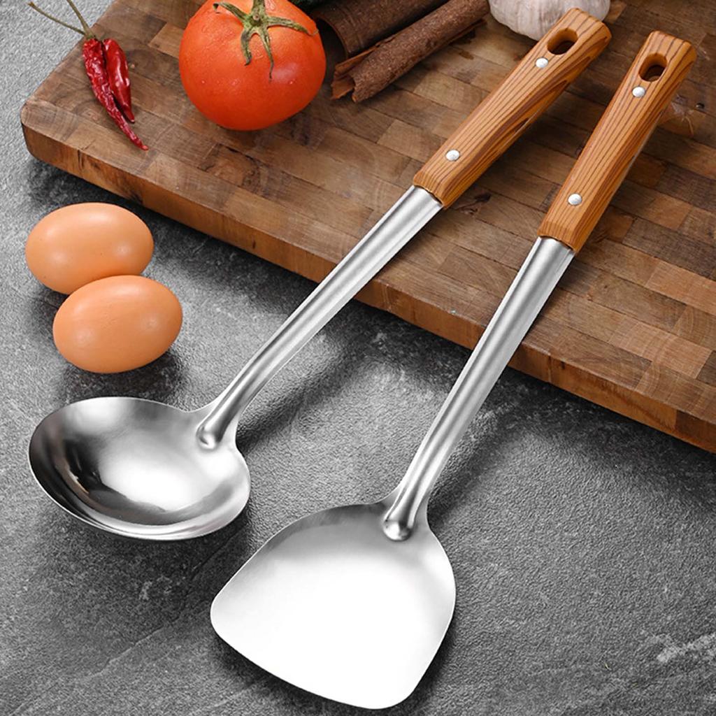 5-teiliges Kochutensilien-Set Küchensuppenkellen Kochwerkzeuge Spatel Sieb mit Holzgriff Heimküchenutensilien