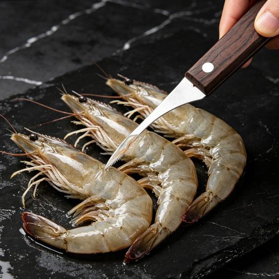Stainless Steel Shrimp Deveiner with Wood Handle 3-in-1 Kitchen Tool for Opening Shells And Removing Veins Rust-Proof Essential Seafood Gadget for