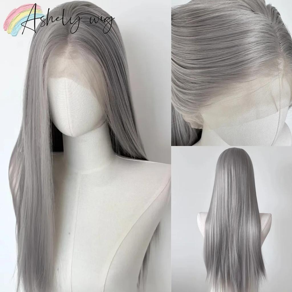 Gray Wig 26inch 13x4 Straight Lace Front Wig for Women High Quality Synthetic Wigs High Temperature Fibers Glueless Wigs Cosplay