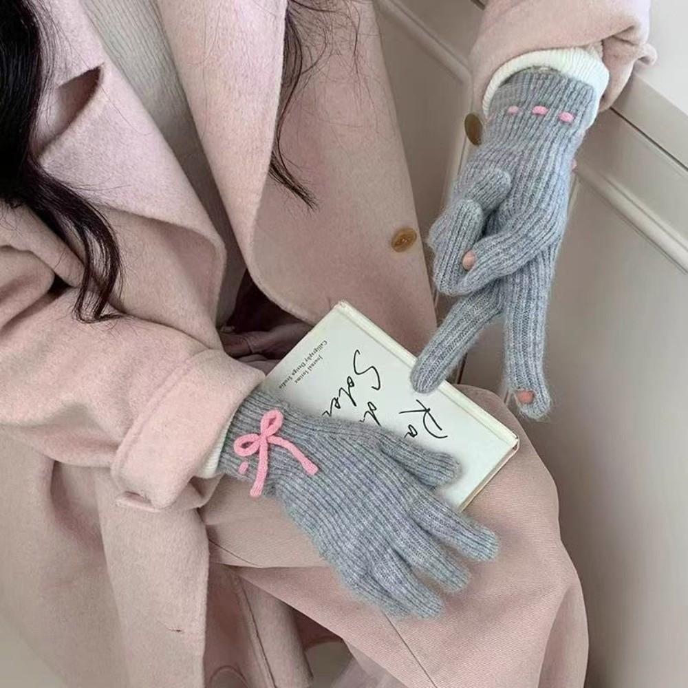 Solid Color Touch Screen Gloves Knitted Texture Thermal Riding Gloves Winter Season