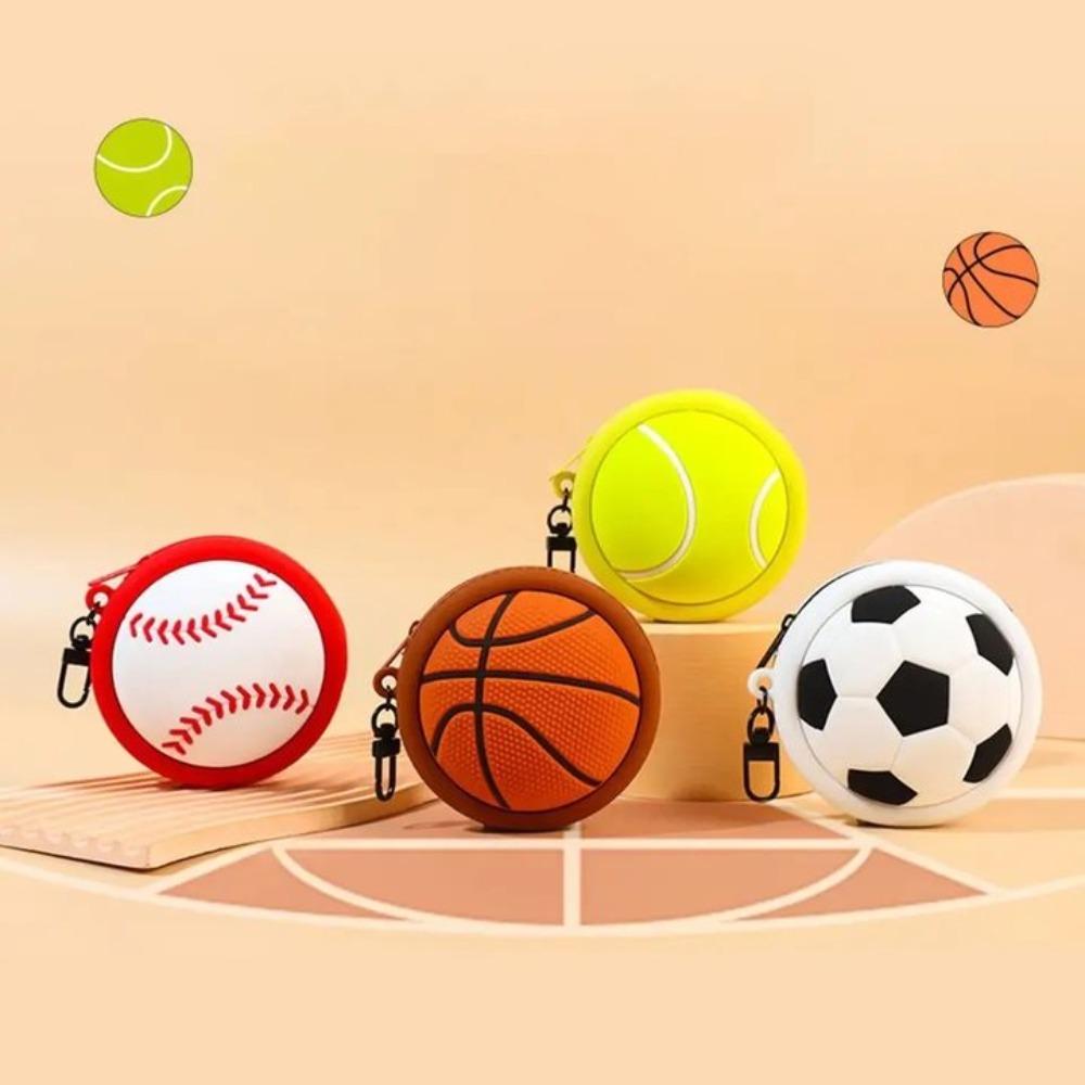 Soccer Sports Series Coin Purse Wallet Tennis Silicone Earphone Bag Basketball Purse Bag  Travel