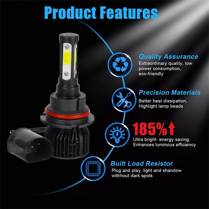 2Pcs 9007 Hb5 Led Headlight Bulbs Conversion Kit High Low Beam Car Headlight Single-Beam 6500K Super White