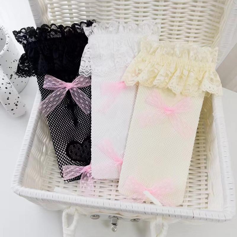 Lolita-Prinzessinnensocken für Kinder, süße Schleife, süße herzförmige Lollipop-Socken aus elastischem Netz, japanische Spitzenstrümpfe aus Fischernetz
