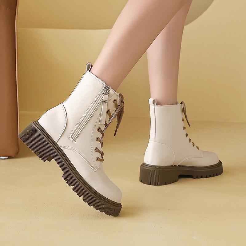 Women’s Winter Boots Casual Short Motorcycle Boots Street Style Black Warm Ankle Boots with Fur Plus Size