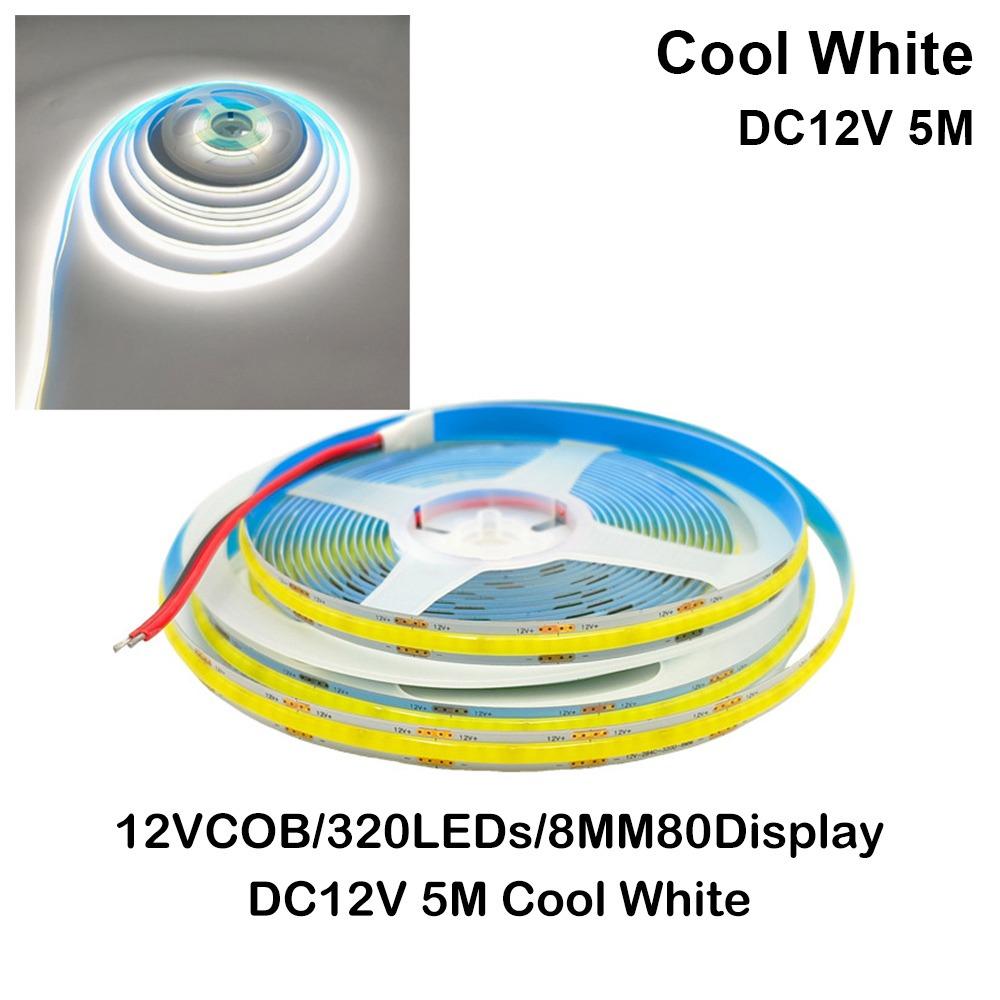 

1 рулон DC12/24V 320LED гибкая лампа сверхяркое линейное освещение прочная светодиодная лента COB DC12V 5M Cool White