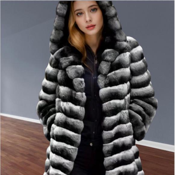 Eco-Friendly Women's Faux Fur Hooded Coat - Warm, Casual, Mid-Length Winter Jacket
