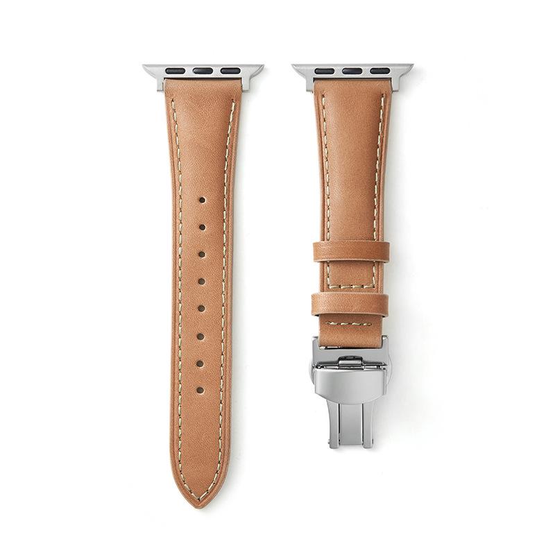Kompatibles Apple iWatch Armband - Pflanzlich gegerbtes Leder mit Schmetterlingsverschluss