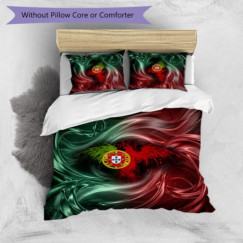 Set Biancheria da Letto Stampata Calcio Portogallo 3 Pezzi Set Copriletto Traspirante Accogliente come Regalo per la Casa Nuova o per le Feste