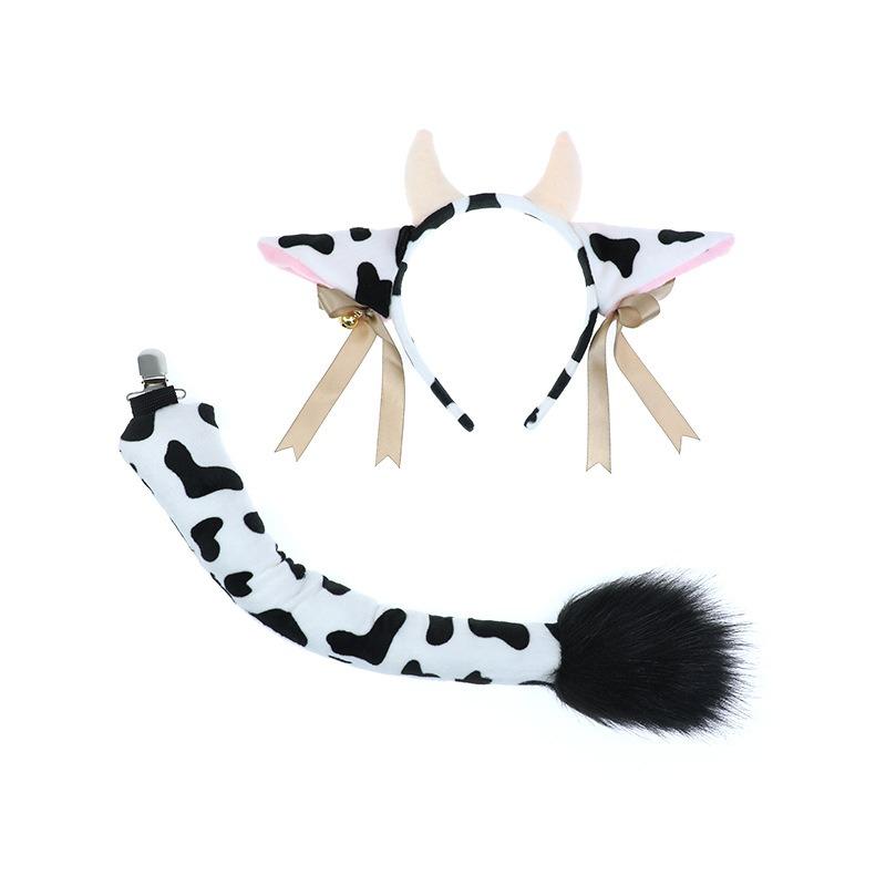Cow Suit Headband Tail Handmade Cosplay Props Comic-Con Party Dress Up Cute Headgear Hair Accessories