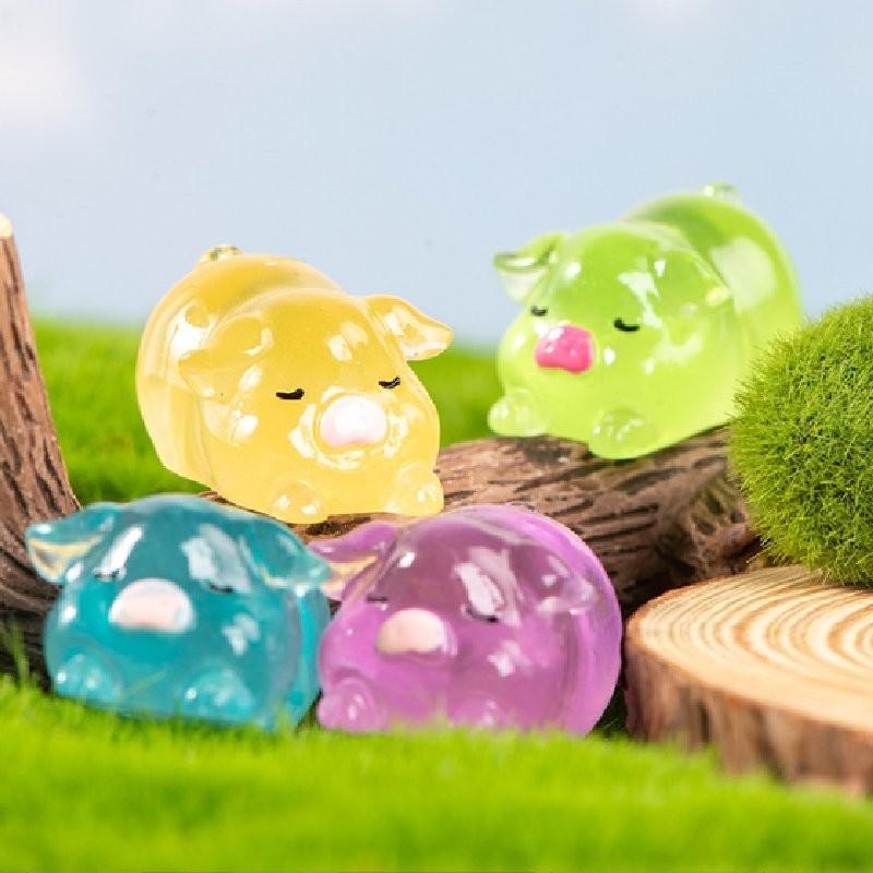 Cute Luminous Piggy Resin Figurine Perfect For Creative Diy And Desktop Decoration