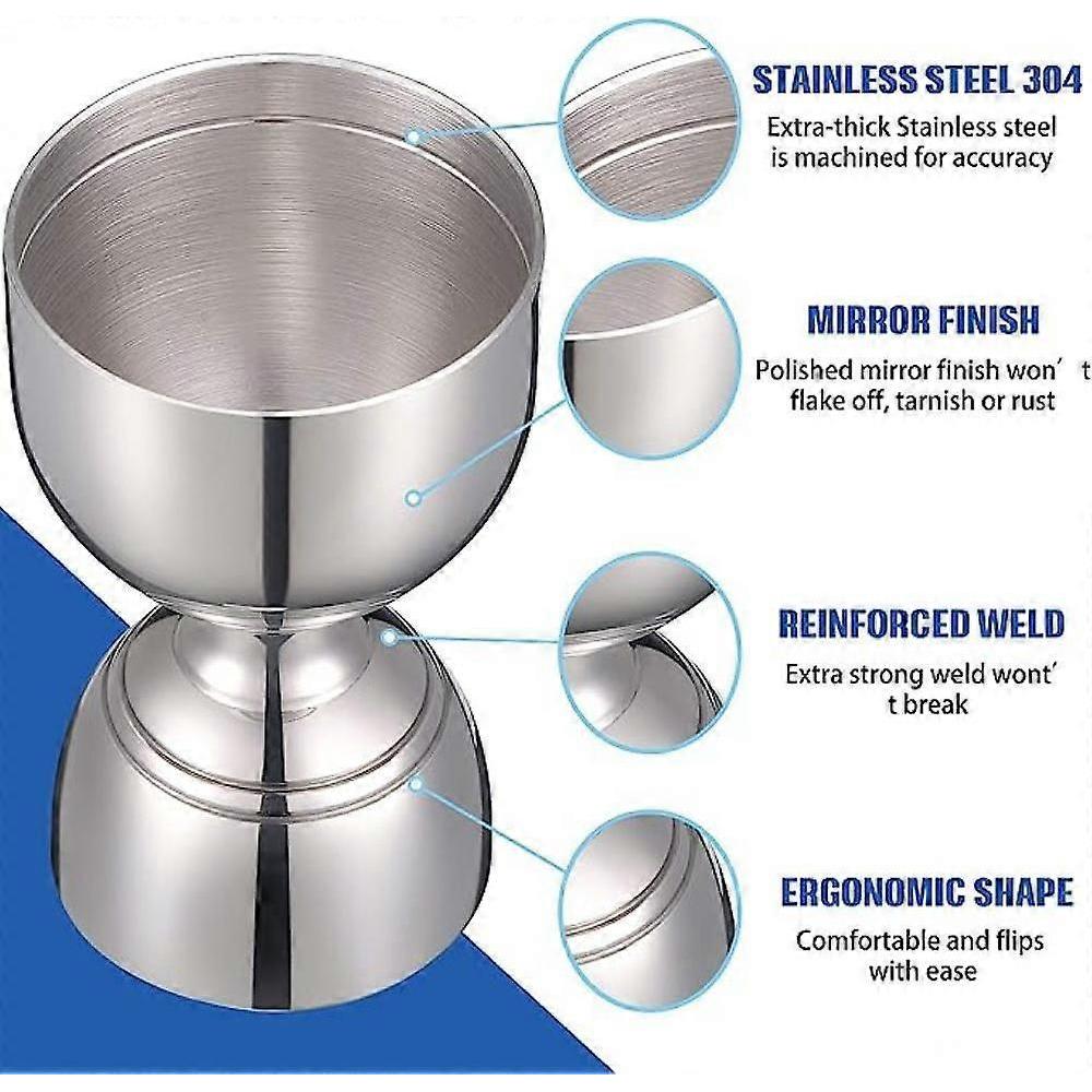 Stainless Steel Shot Blasted Glass Measuring Cup 1 Oz/2 Oz, Home Bartender Party Bar Wine Drink With Beautiful Double Cocktail Tool (2 Pieces)
