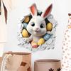 3D Breaking Wall Bunny with Flowers Wall Sticker Self-Adhesive Removable for Kids Room Home Decor