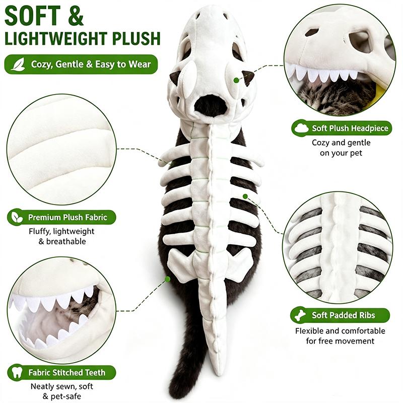 120cm/90cm Dinosaurierskelett Hundekostüm Lustiges Halloween Haustier Outfit Großes Tier Cosplay Kleidung für Hunde