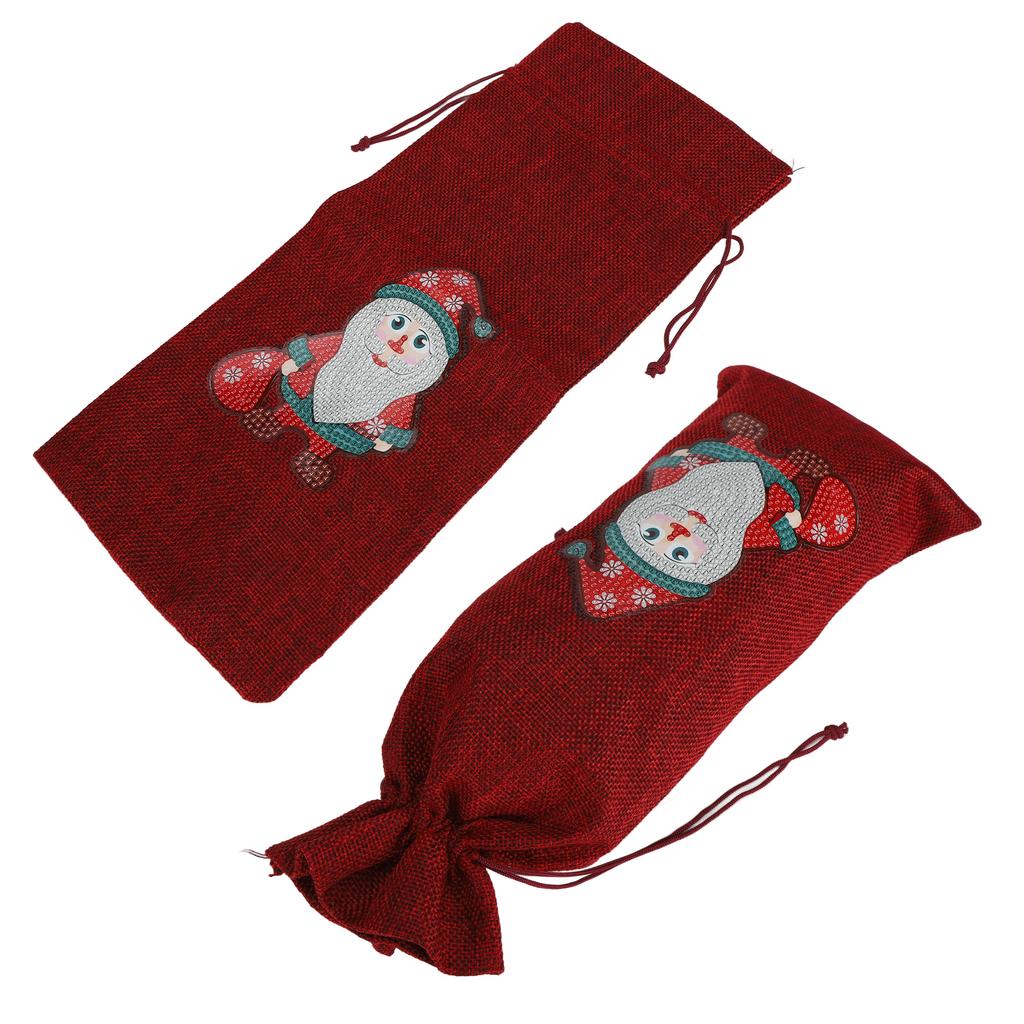 Rhinestone Christmas Wine Bag Convenient Natural Burlap Breathable Durable Washable Rhinestone Painting Wine Bag