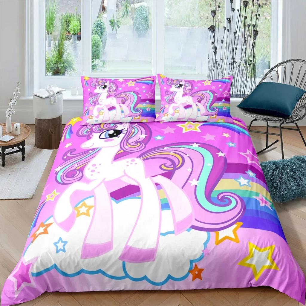 3D Colorful Unicorn Duvet Cover with Pillow Cover Bedding Set Single Double Twin Full Queen King Size Bed Set for Bedroom Decor