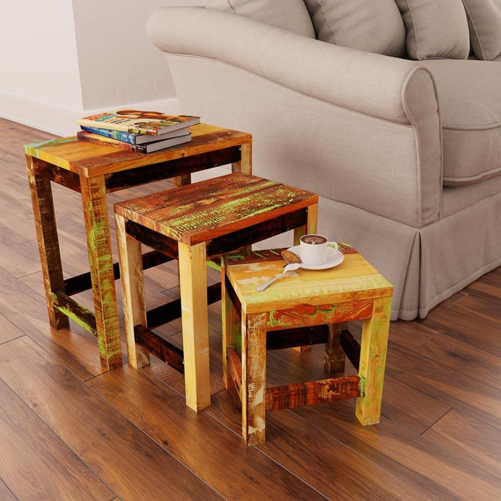 Vidaxl Set of 3 Nesting Tables, Solid Reclaimed Wood