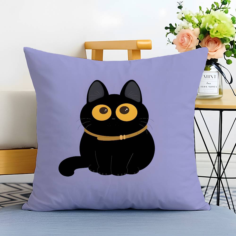 Cartoon Cute Black Cat Home Pillow Case Printed Brushed Fleece Pillow Baby Skin-Touch Eco-Friendly Dye-Sublimat