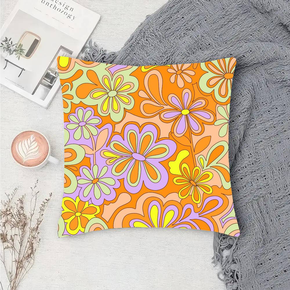 Flower Smiley Face Pillow Case Fashion Square Pillowcase Bedroom Sofa Room Ins Decoration Leisure
