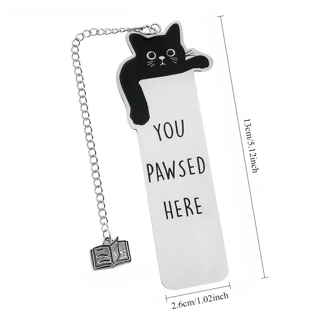 Charming Black Cat 'You Pawse Here' Stainless Steel Bookmark - Perfect Gift for Cat Lovers & Bookworms, Ideal for Birthdays