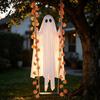 Autumn Porch Hanging Ornaments Halloween Swing Ghost Light Up Outdoor Swinging Ghost with Maple Leaf Remote Control Prop Vine Lights And for