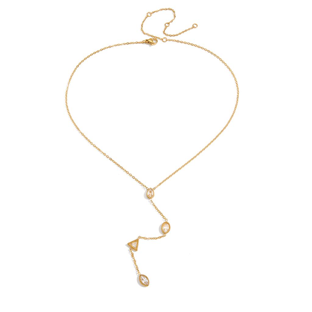 Yori Exquisite White Geometric Cubic Zirconia Y-chain Necklace 18k Golden Pvd Plated Stainless Steel 2026 Basic Jewelry