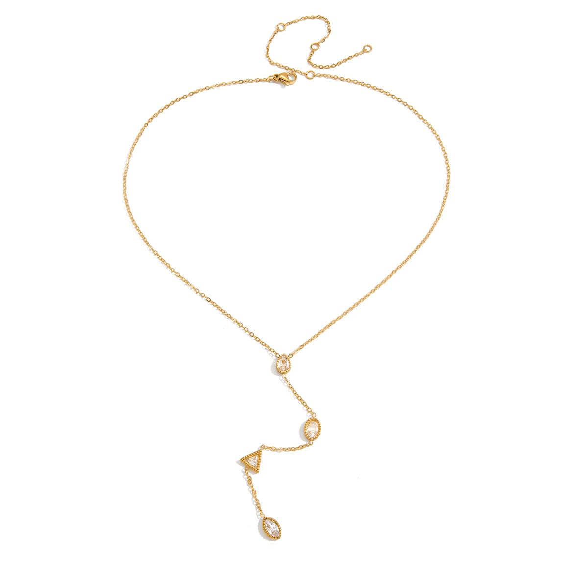 

Yori Exquisite White Geometric Cubic Zirconia Y-chain Necklace 18k Golden Pvd Plated Stainless Steel 2026 Basic Jewelry белый