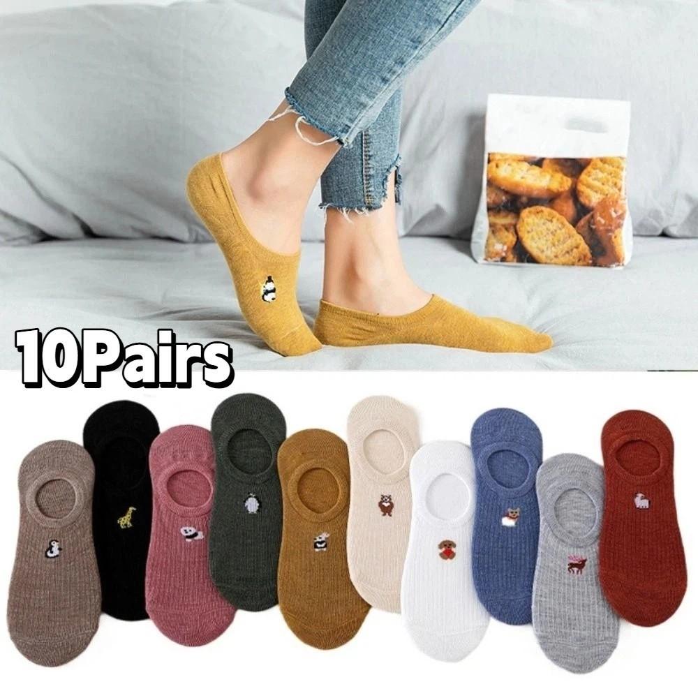 10Pairs Cartoon Sweet Short Socks Embroidery Invisible Ankle Socks Fashion Thin Boat Socks Women