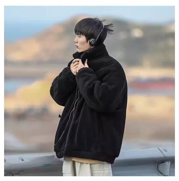 Men's Winter Japanese Cityboy Cotton Jacket - Thickened Lambswool Stand Collar Coat, Loose Korean Style