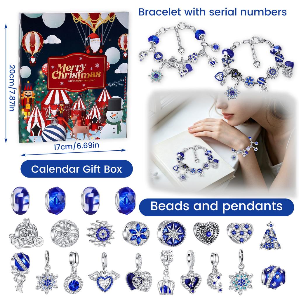 -Day Christmas Advent Calendar with Alloy Bracelet Jewelry Set, Gift for Women and Girls