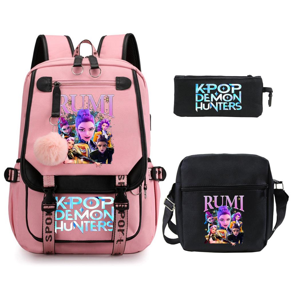 Witch Hunters Kpopdemonhunters Student School Bag Shoulder Bag Casual Pencil Bag Three-Piece Set