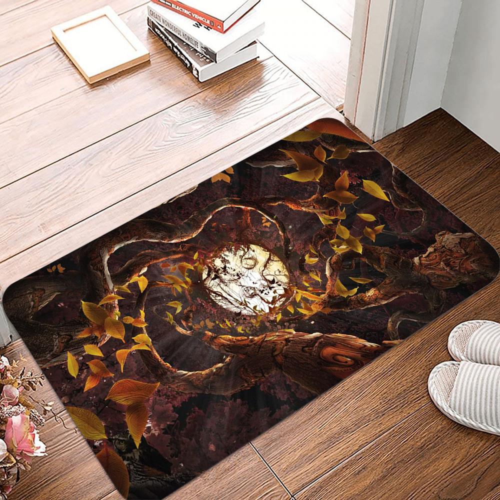 Ancient and Mysterious Primitive Forest Doormat Cherry Blossom Waterfall Welcome Mat Afternoon Sunshine Welcome Mat Encountered