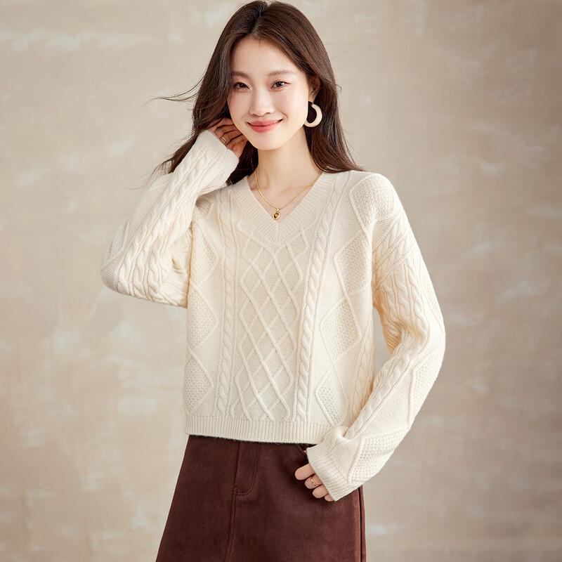 

Srcr Women s 100% Wool V-Neck Cable Knit Pullover Sweater M