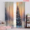 2pcs,2D Plane Printing Print Curtains Christmas Tree Snow Winter Sunset (3) 100% Polyester (without Rod) Festive Use for
