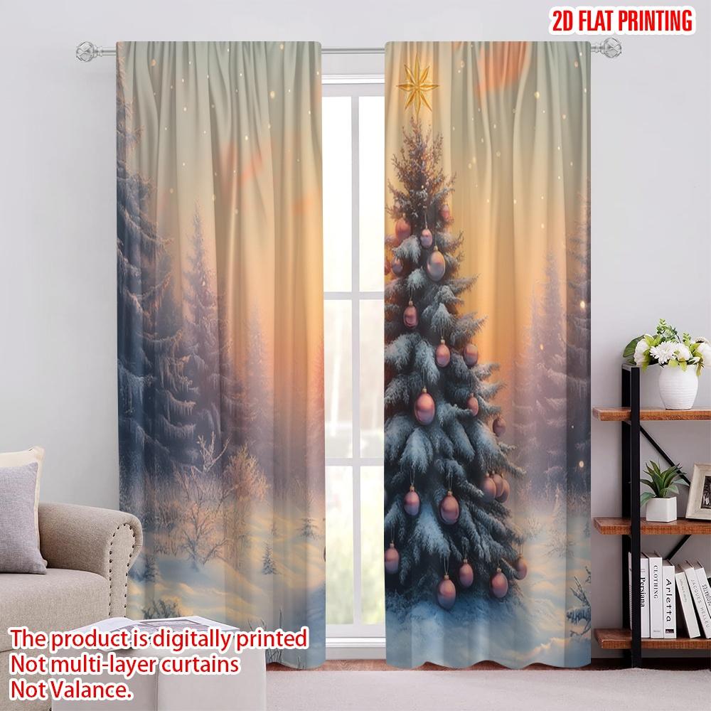

2pcs,2D plane printing Print Curtains Christmas Tree Snow Winter Sunset (3) 100% Polyester (without rod) Festive Use for 52.50 × 116.00 cm 2 pcs
